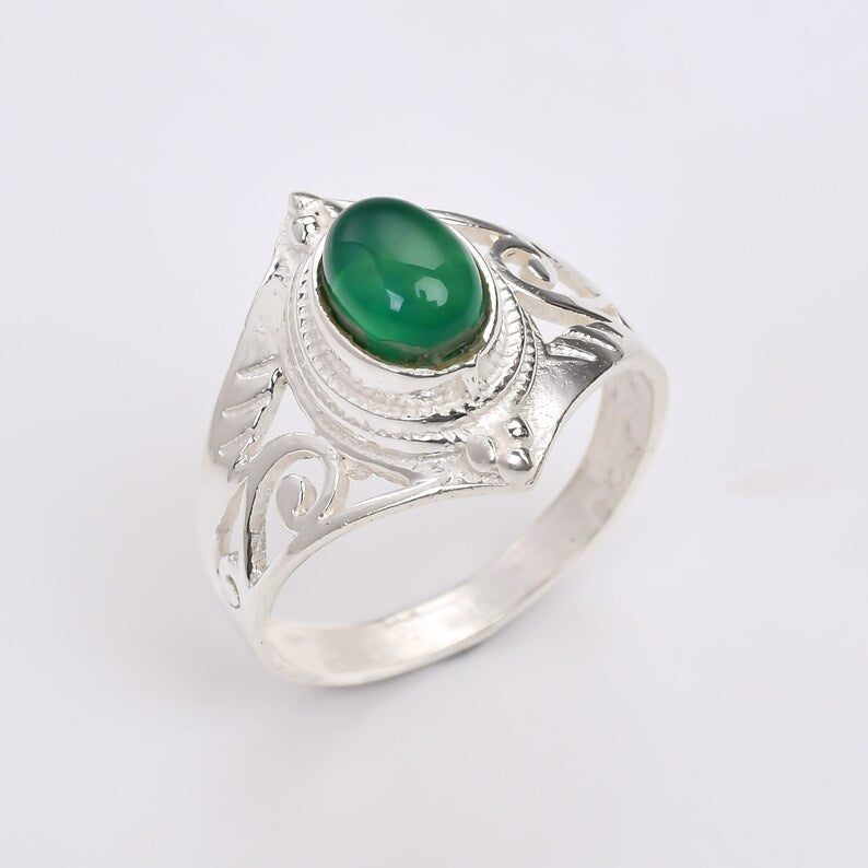 Green Onyx Statement Minimalist Gemstone Ring
