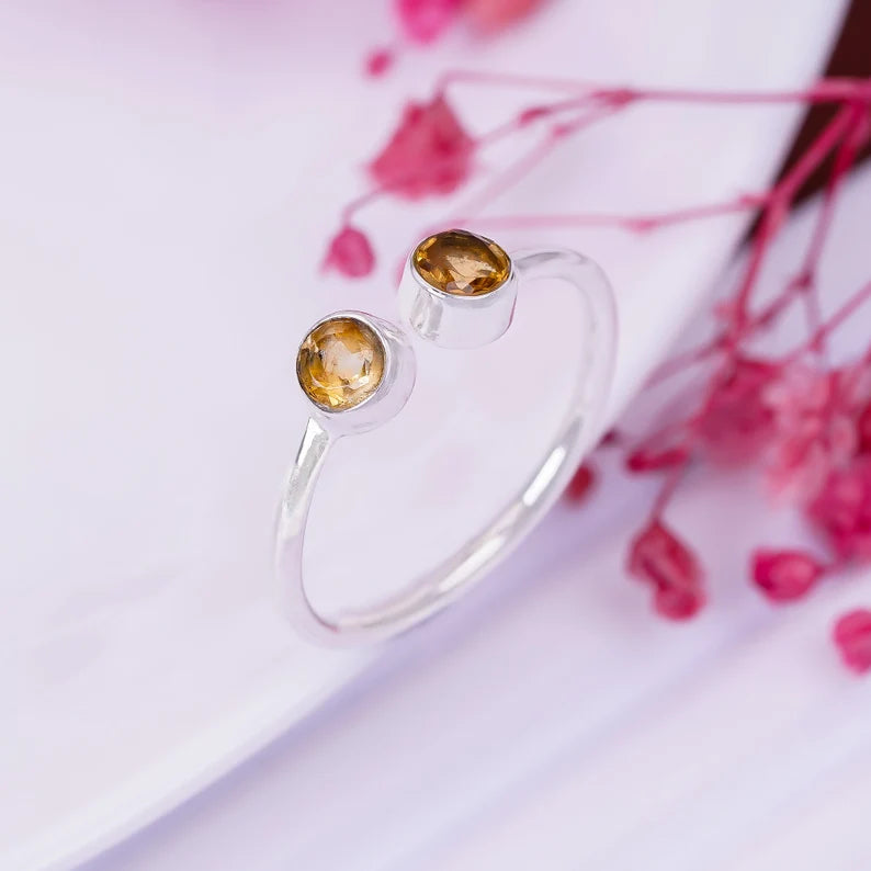 Citrine Statement Gemstone Handcrafted Open Ring