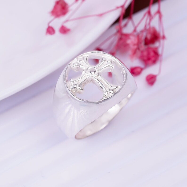 Cross Handcrafted Minimalist Solid Statement Ring