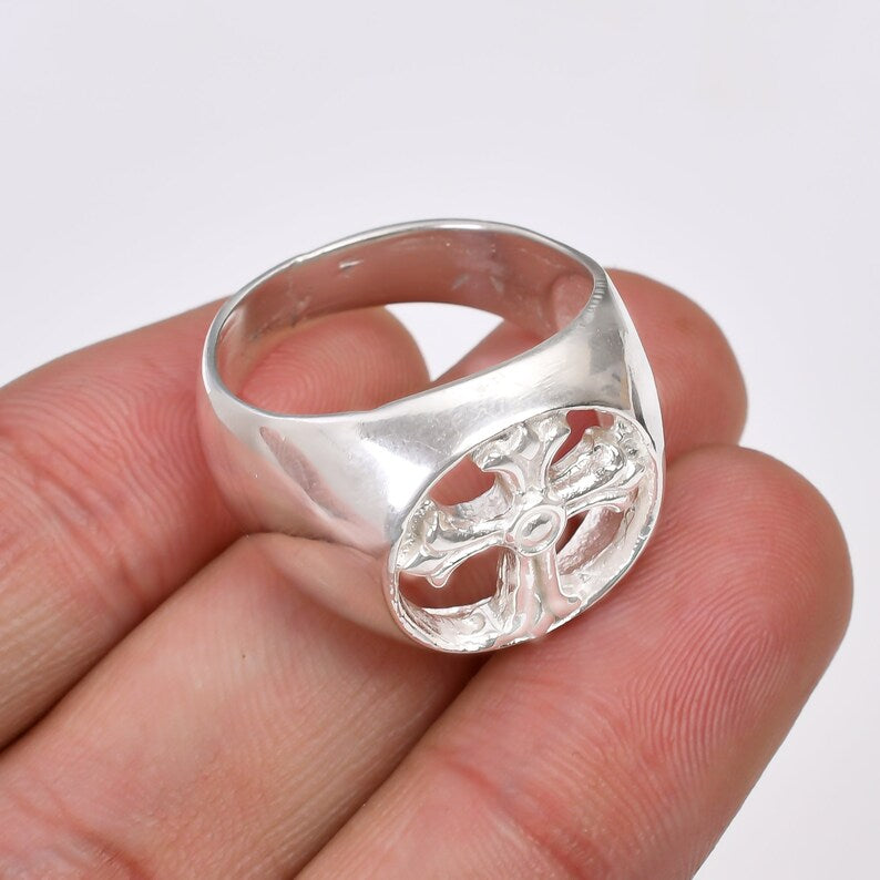 Cross Handcrafted Minimalist Solid Statement Ring