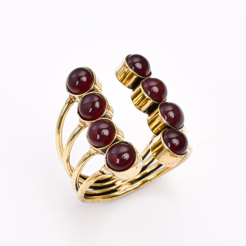 Garnet Gemstone Open Adjustable Handcrafted Statement Ring