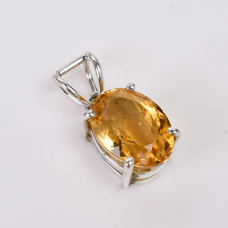 925 Sterling Silver Citrine Gemstone Handmade Pendant