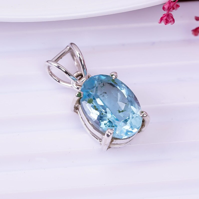 Blue Topaz Gemstone 925 Sterling Silver Pendant