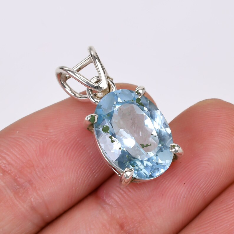 Blue Topaz Gemstone 925 Sterling Silver Pendant