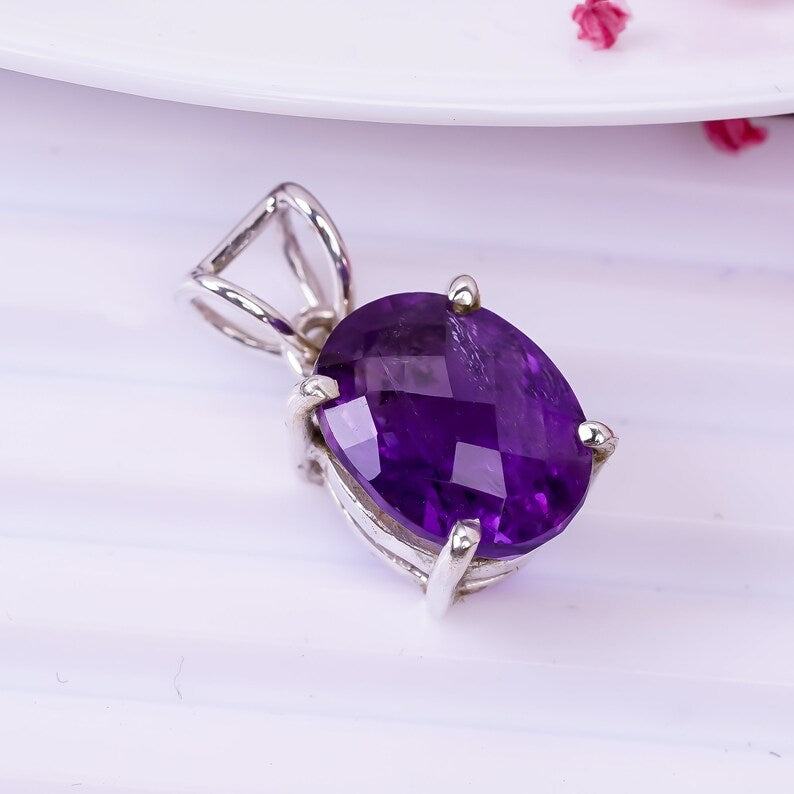 Amethyst Gemstone 925 Sterling Silver Pendant