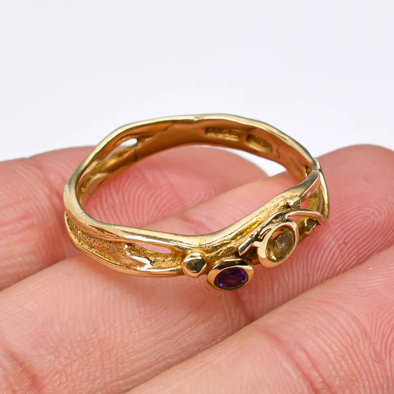 Citrine And Amethyst Gemstone Handcrafted Statement Ring