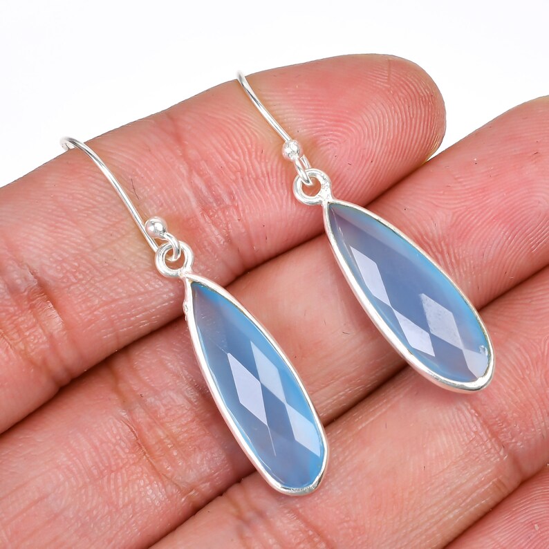 Chalcedony Gemstone Handcrafted Dangle Earrings
