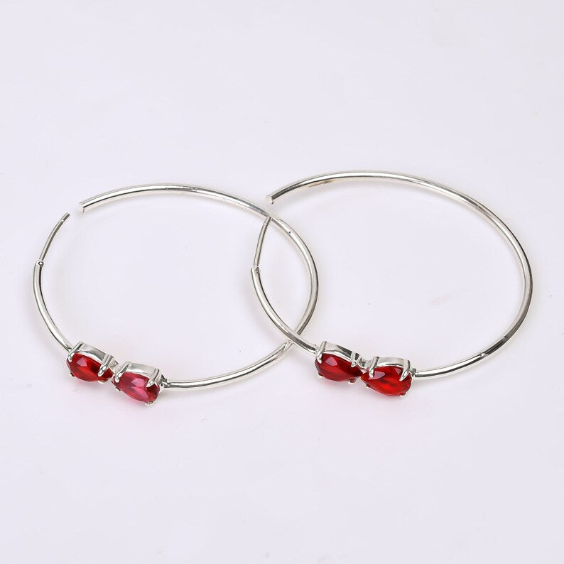 Garnet Natural Gemstone Hoop Minimalist Handcrafted Earrings