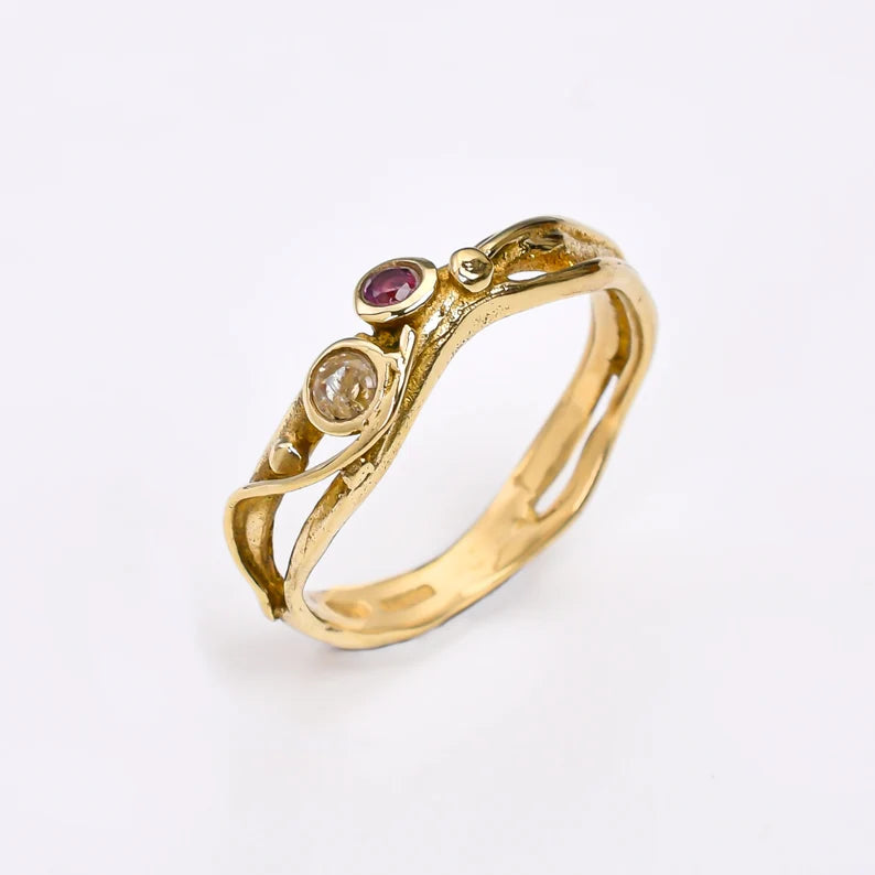 Elegant Citrine And Amethyst Gemstone Handcrafted Band Ring