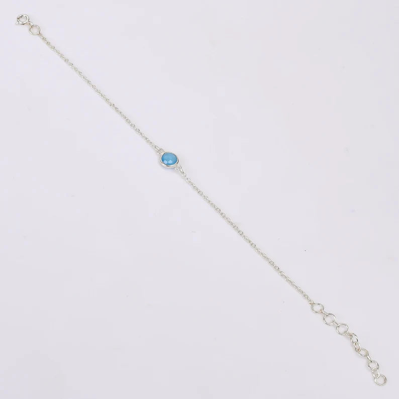 Natural Aquamarine 925 Sterling Silver Chain Bracelet