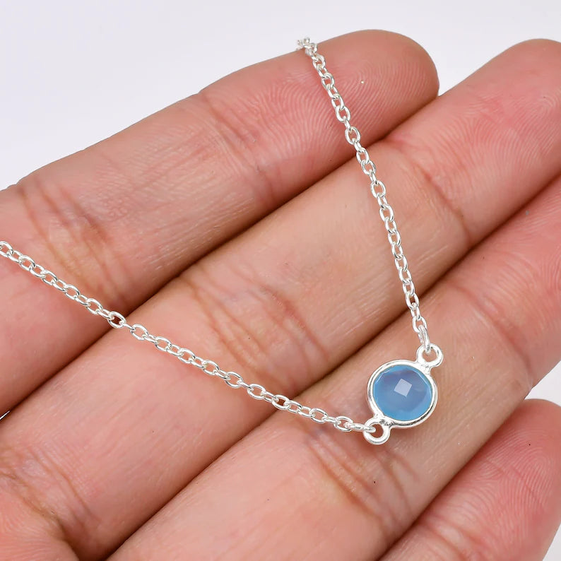 Natural Aquamarine 925 Sterling Silver Chain Bracelet