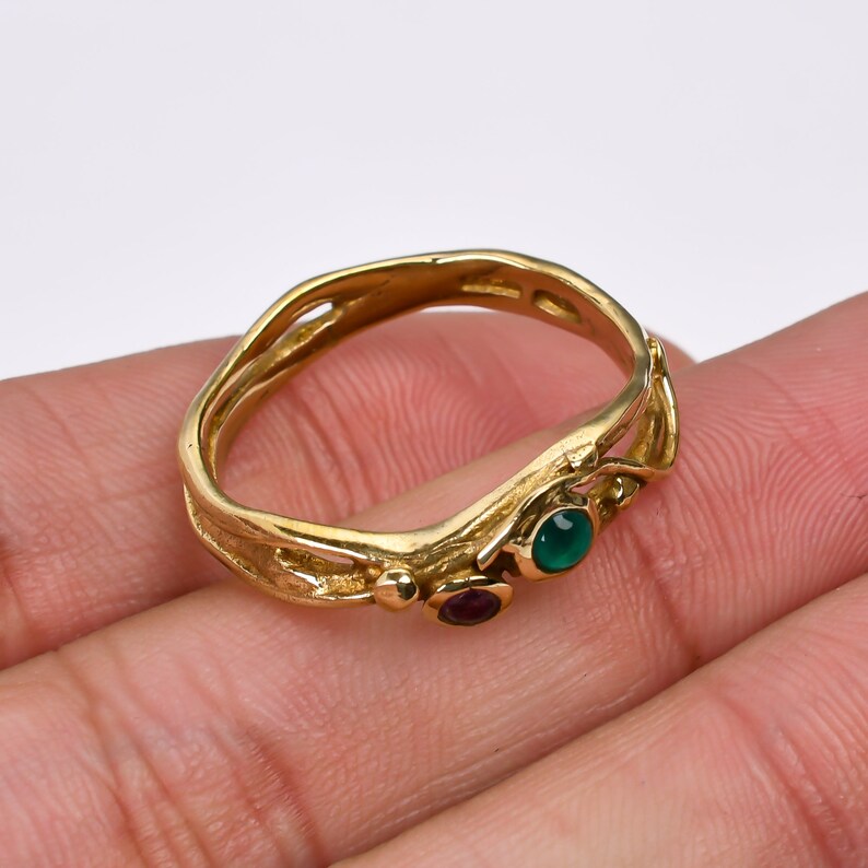 Green Onyx And Amethyst Gemstone Handcrafted Statement Ring