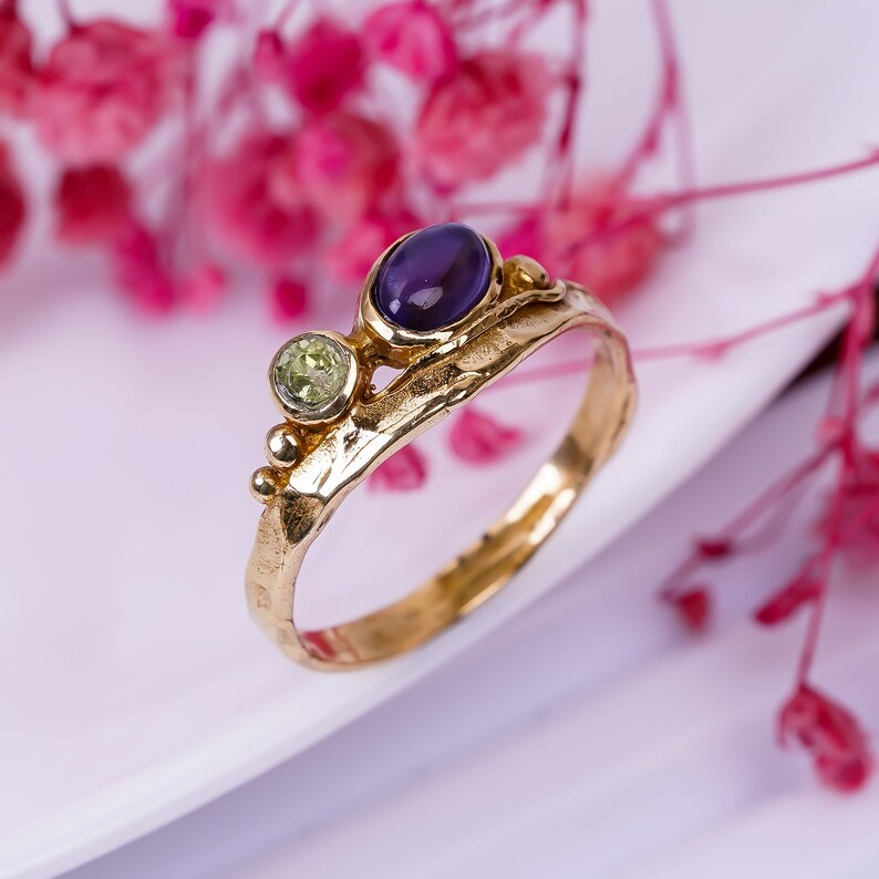 Cubic Zirconia And Lolite Gemstone Statement Handcrafted Ring
