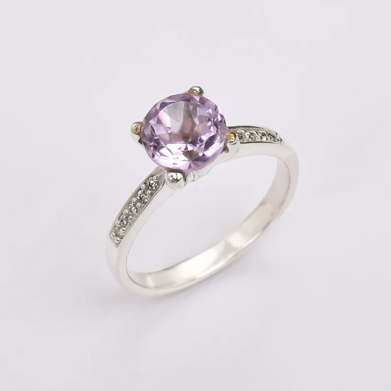 Amethyst Gemstone Statement Handcrafted Minimalist Ring