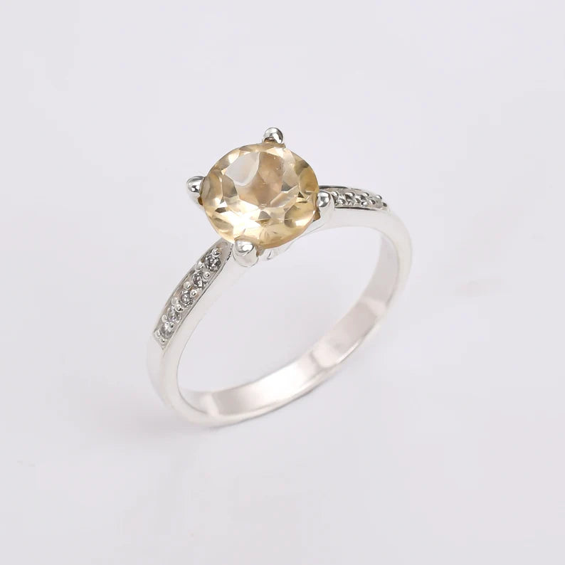 Citrine And Cubic Zirconia Handcrafted Statement Gemstone Ring