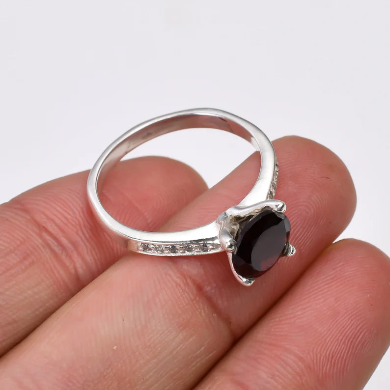 Garnet Gemstone Handcrafted Statement Minimalist Ring