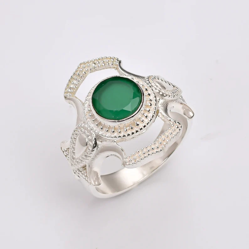 Natural Green Onyx Gemstone Handcrafted Statement Ring