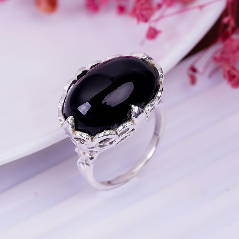 Onyx Black Gemstone Minimalist Handcrafted Ring