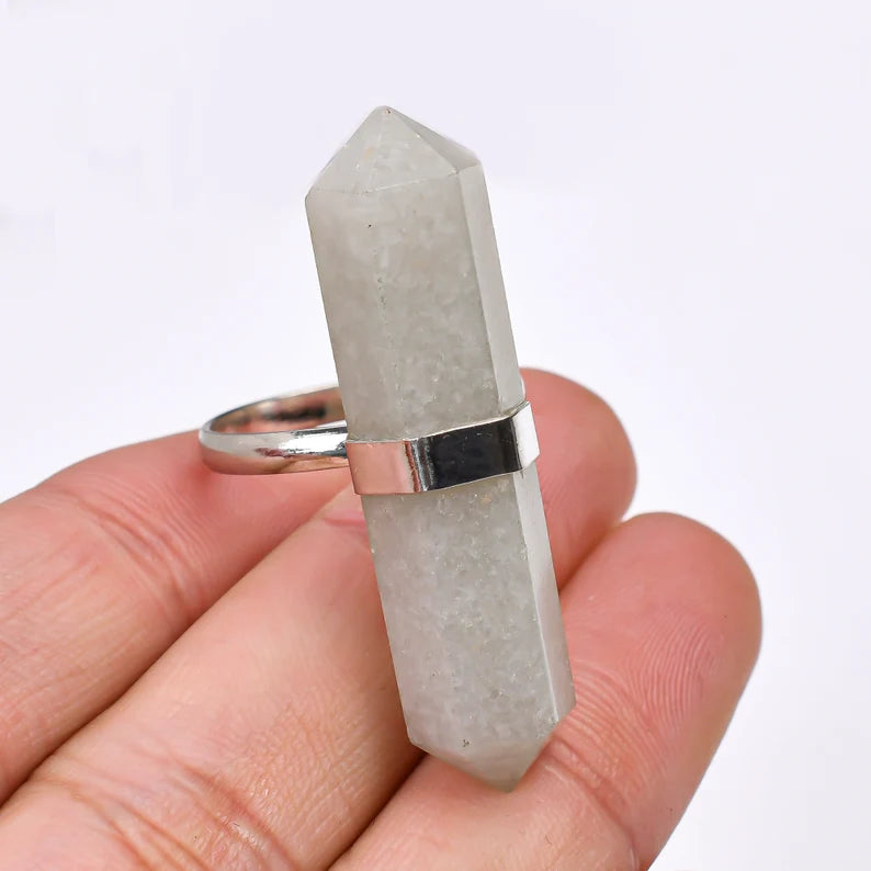 Jade Gemstone Statement Pencil Point Ring