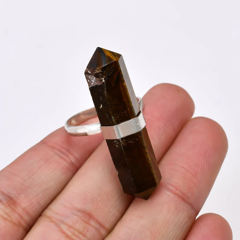 Tiger's Eye Gemstone Pencil Point Statement Ring