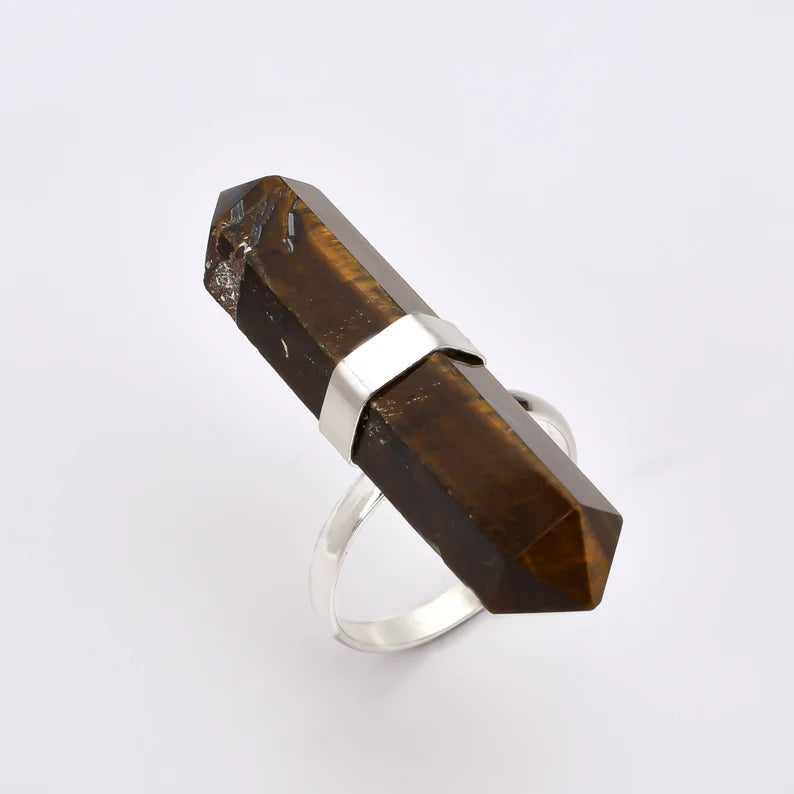 Tiger's Eye Gemstone Pencil Point Statement Ring