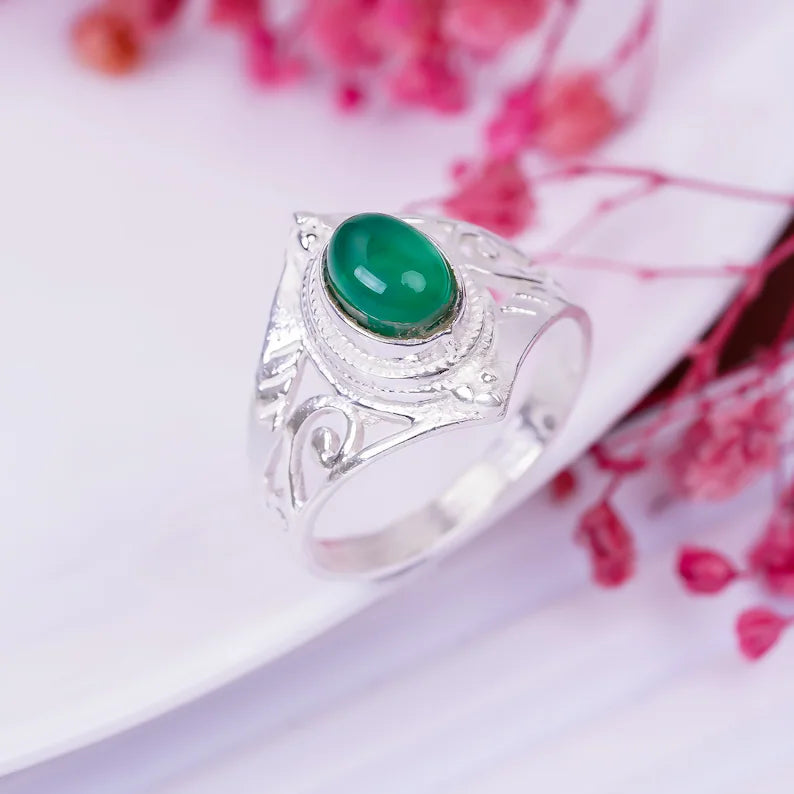 Green Onyx Statement Minimalist Gemstone Ring