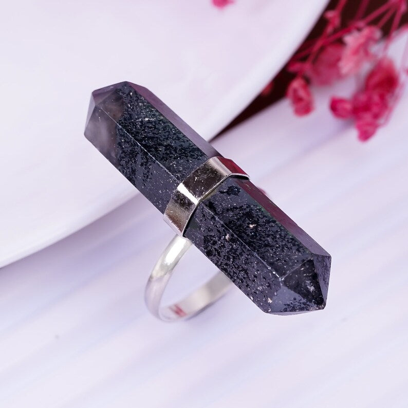 Agate Gemstone Statement Pencil Point Ring