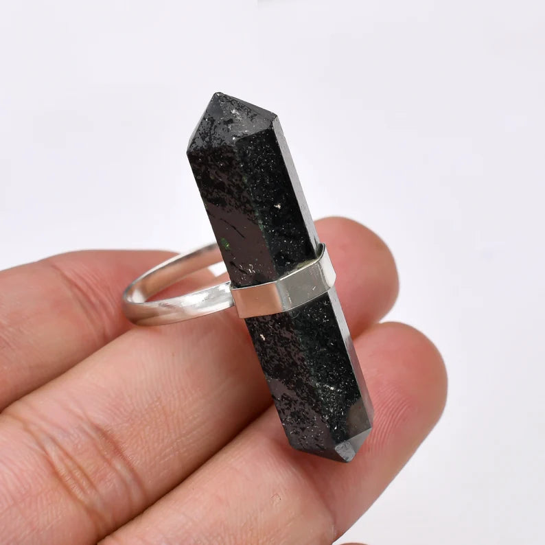 Agate Gemstone Statement Pencil Point Ring