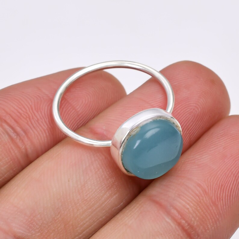Aqua Chalcedony Handcrafted Birthstone Statement Ring