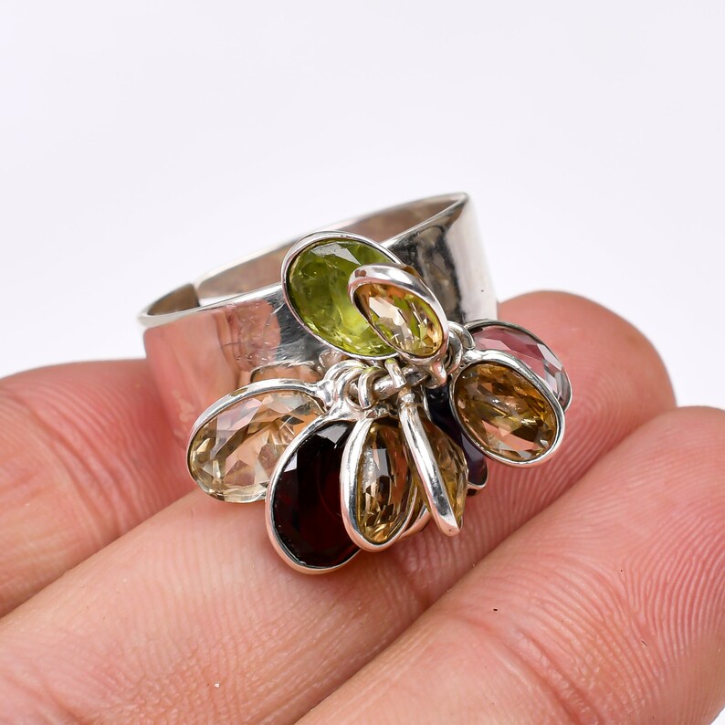 Citrine, Amethyst, Iolite, Garnet & Peridot Gemstone Statement Ring