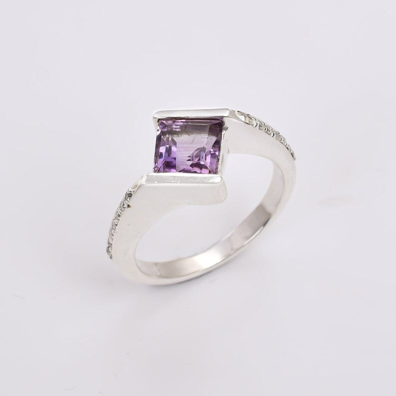Amethyst Statement Gemstone Handcrafted Minimalist Ring