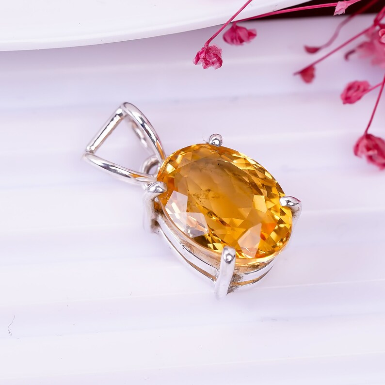 925 Sterling Silver Citrine Gemstone Handmade Pendant
