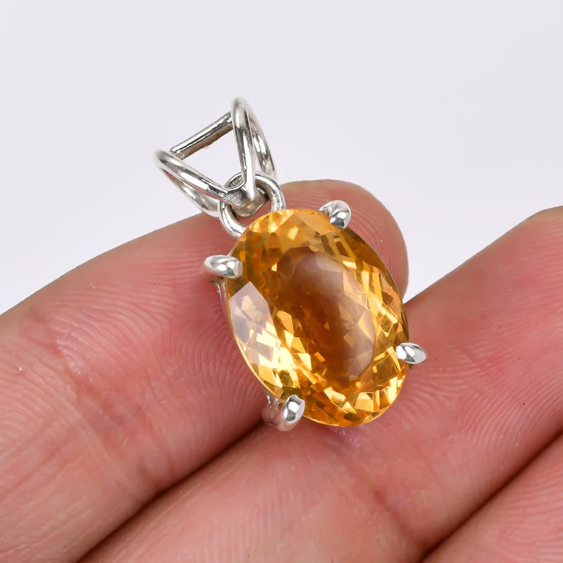 925 Sterling Silver Citrine Gemstone Handmade Pendant