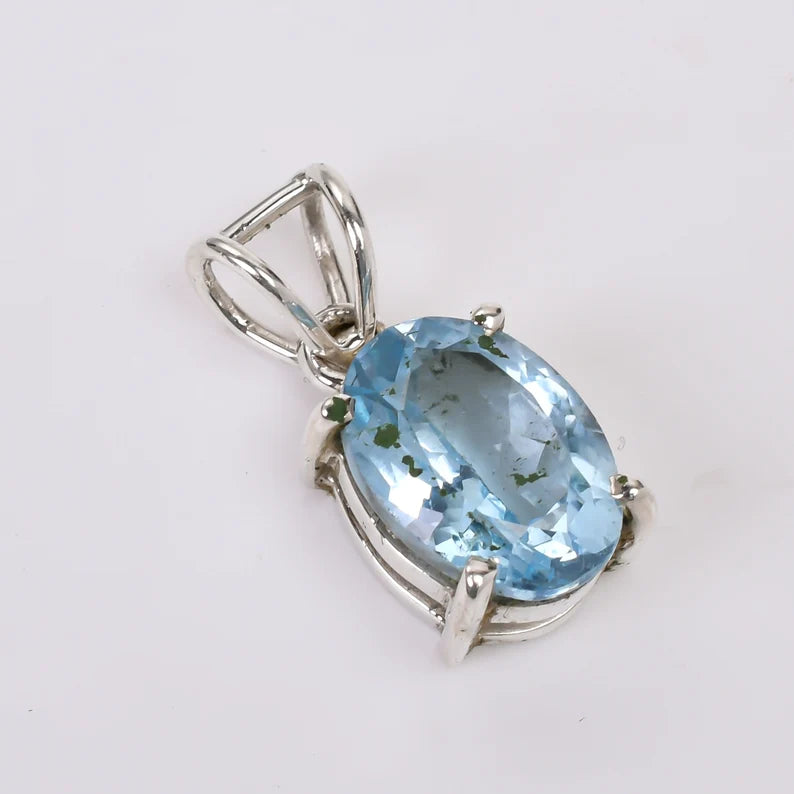 Blue Topaz Gemstone 925 Sterling Silver Pendant