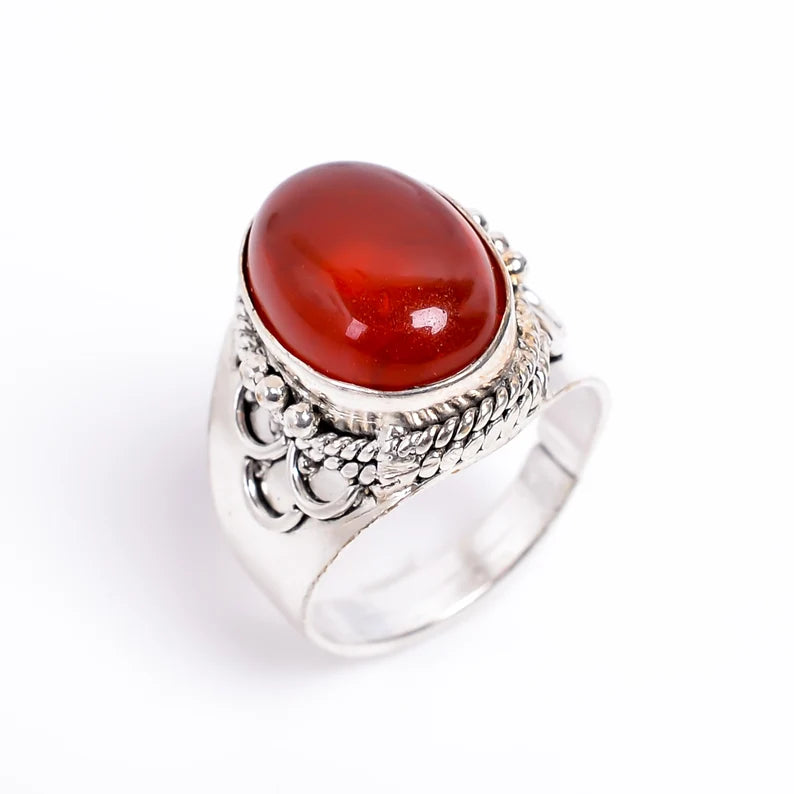 Natural Carnelian Gemstone Handcrafted Signet Ring