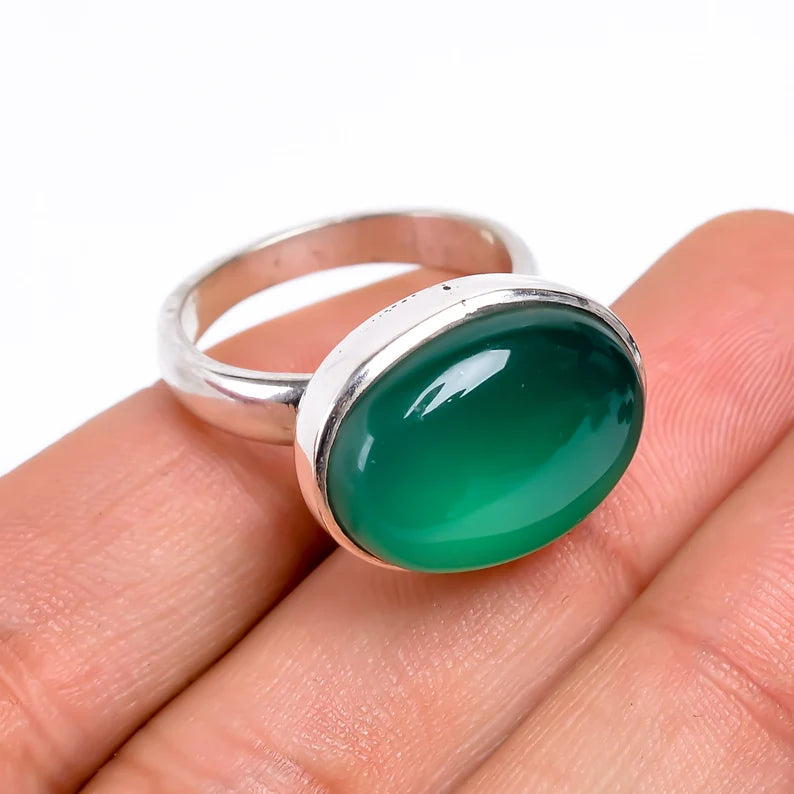 Natural Green Onyx Gemstone Statement Handcrafted Ring