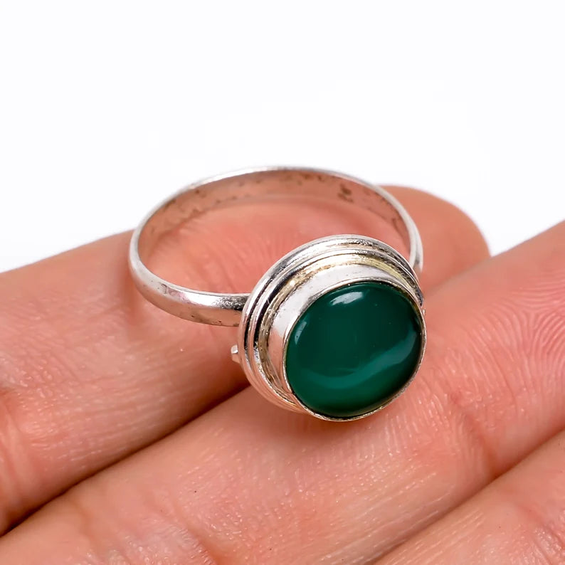 Green Onyx Gemstone Statement Handcrafted Birthstone Ring