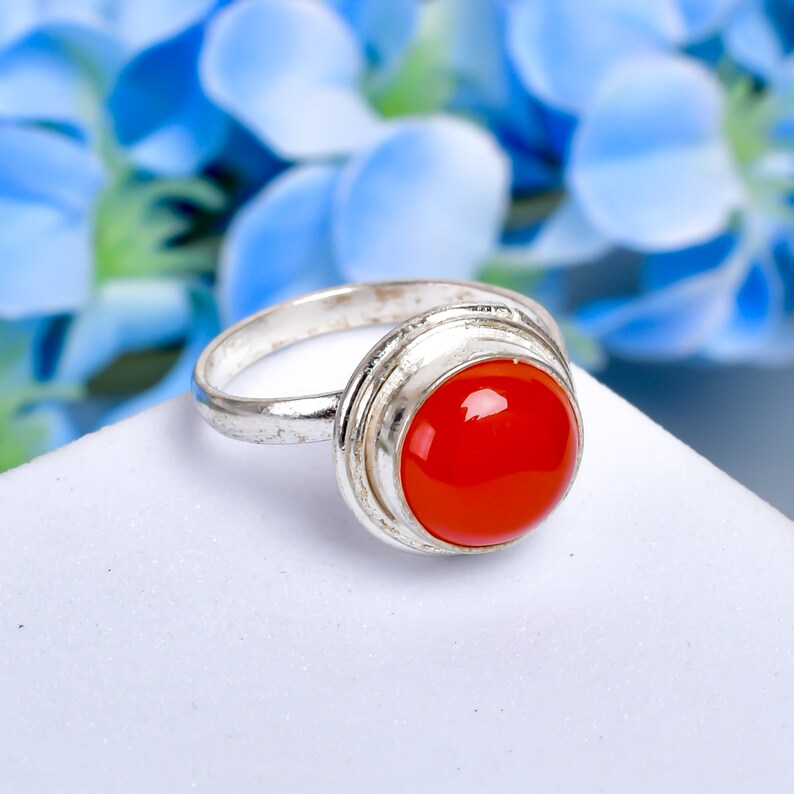 Red Onyx Gemstone Statement Handcrafted Birthstone Ring