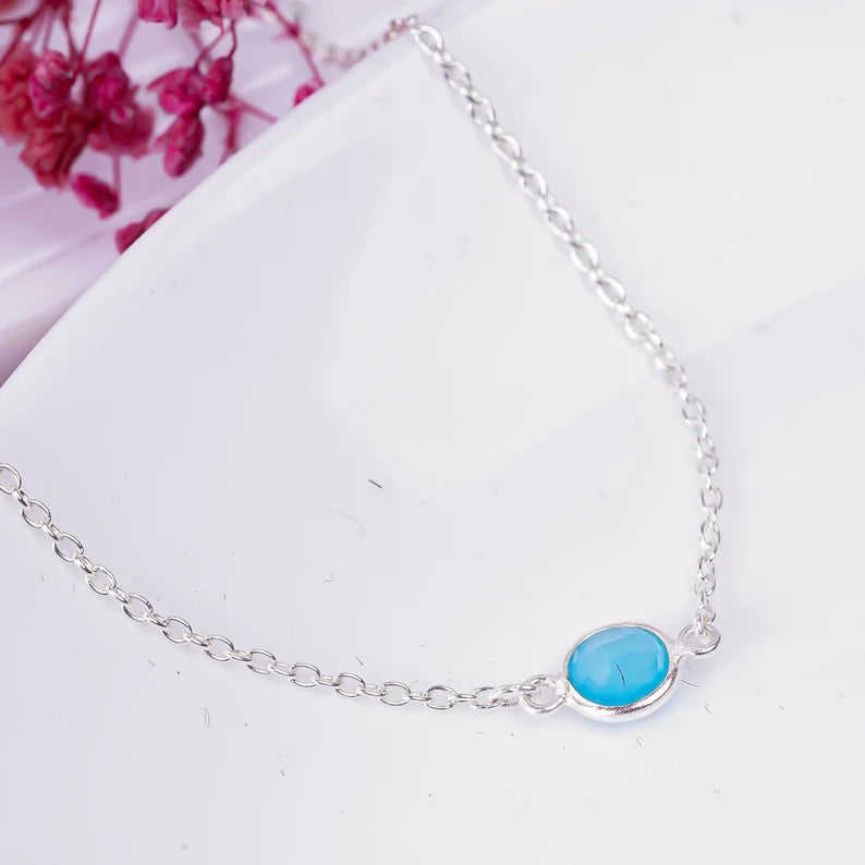 Natural Aquamarine 925 Sterling Silver Chain Bracelet
