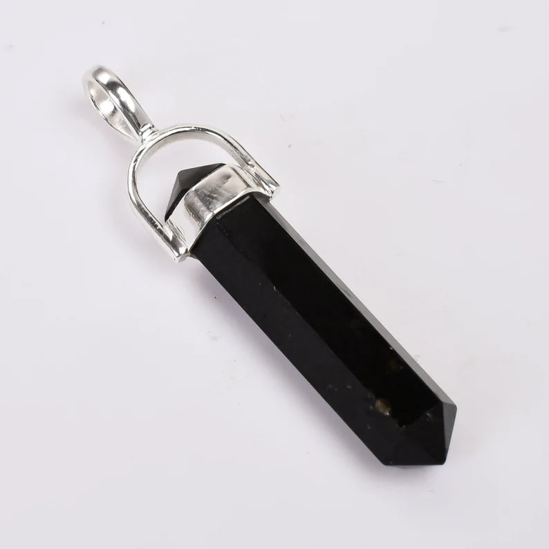 925 Sterling Silver Black Onyx Gemstone Pencil Point Pendant