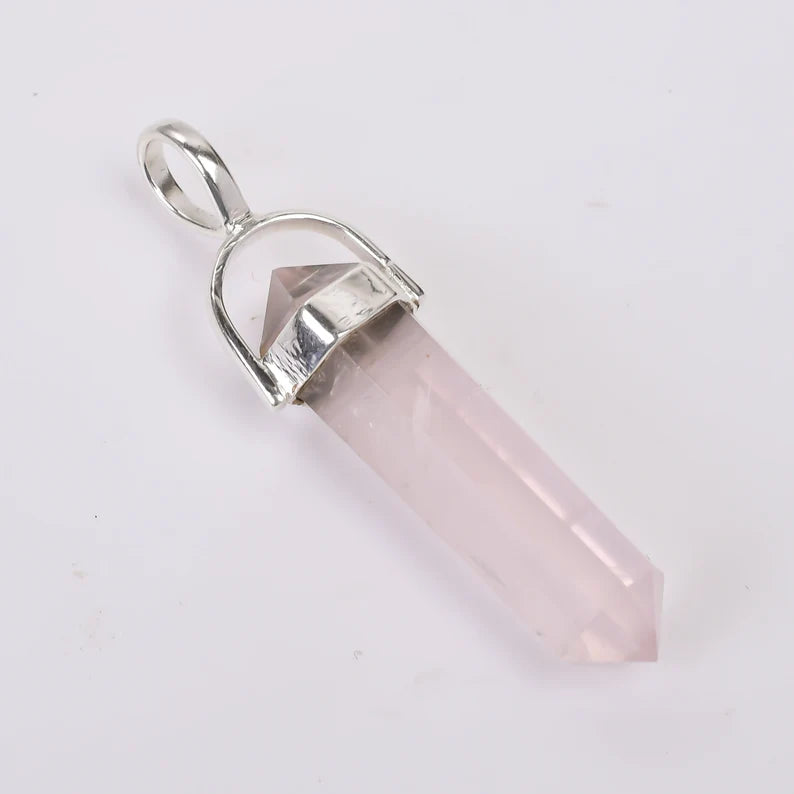 Rose Quartz 925 Sterling Silver Pencil Point Pendant