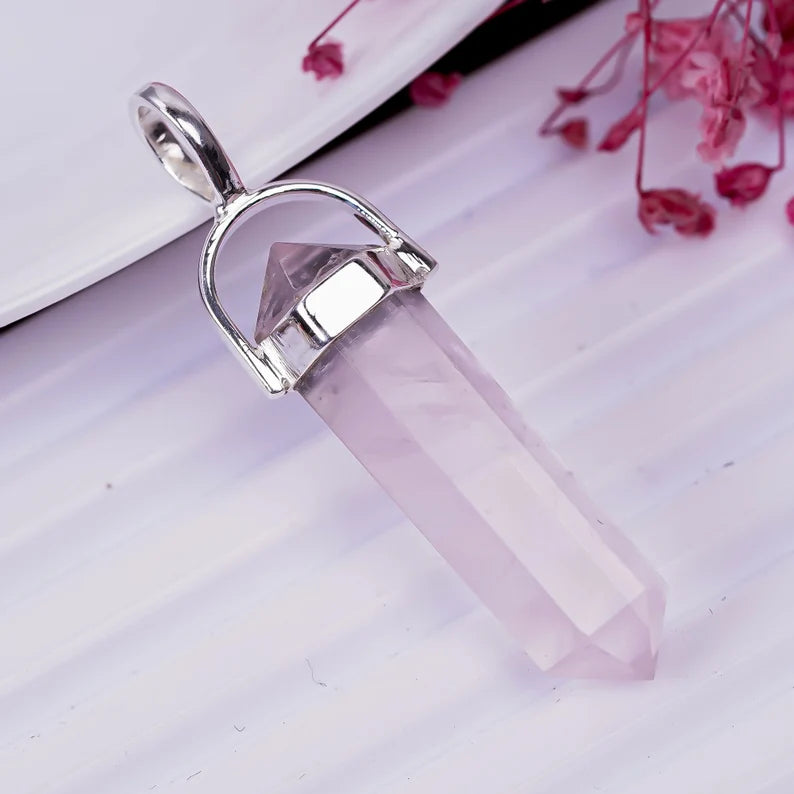 Rose Quartz 925 Sterling Silver Pencil Point Pendant