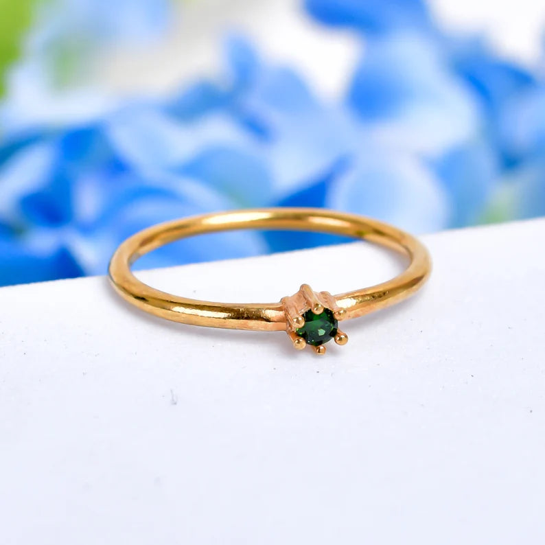 Green Cubic Zirconia Gemstone Statement Handcrafted Ring