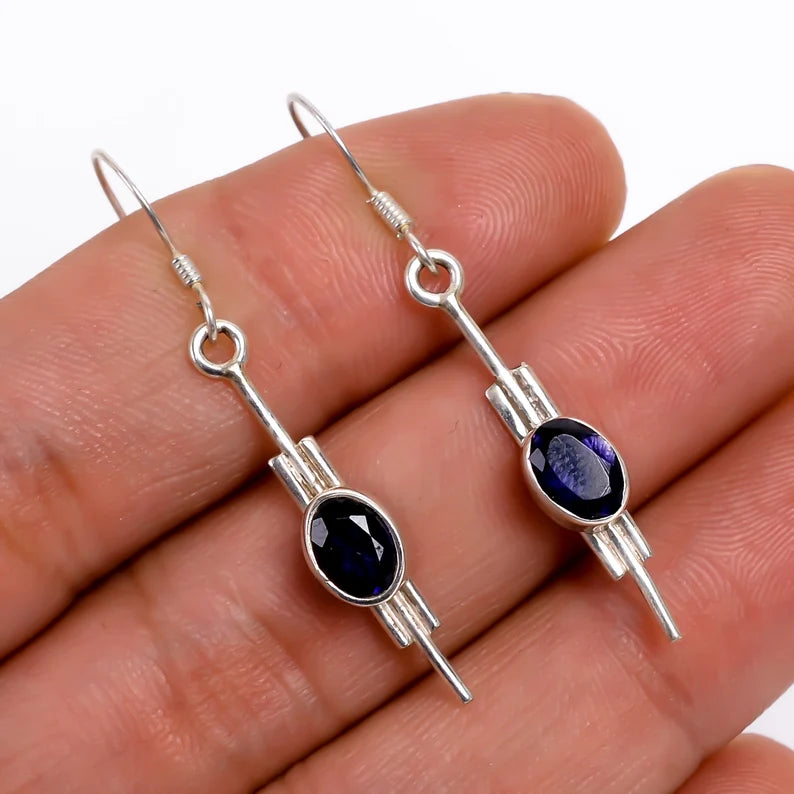 Iolite Gemstone Handcrafted Drop and Dangle Earrings