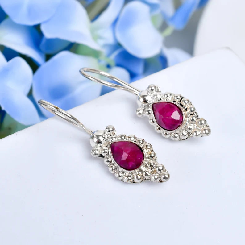 Ruby Gemstone Handcrafted Drop Minimalist Earrings