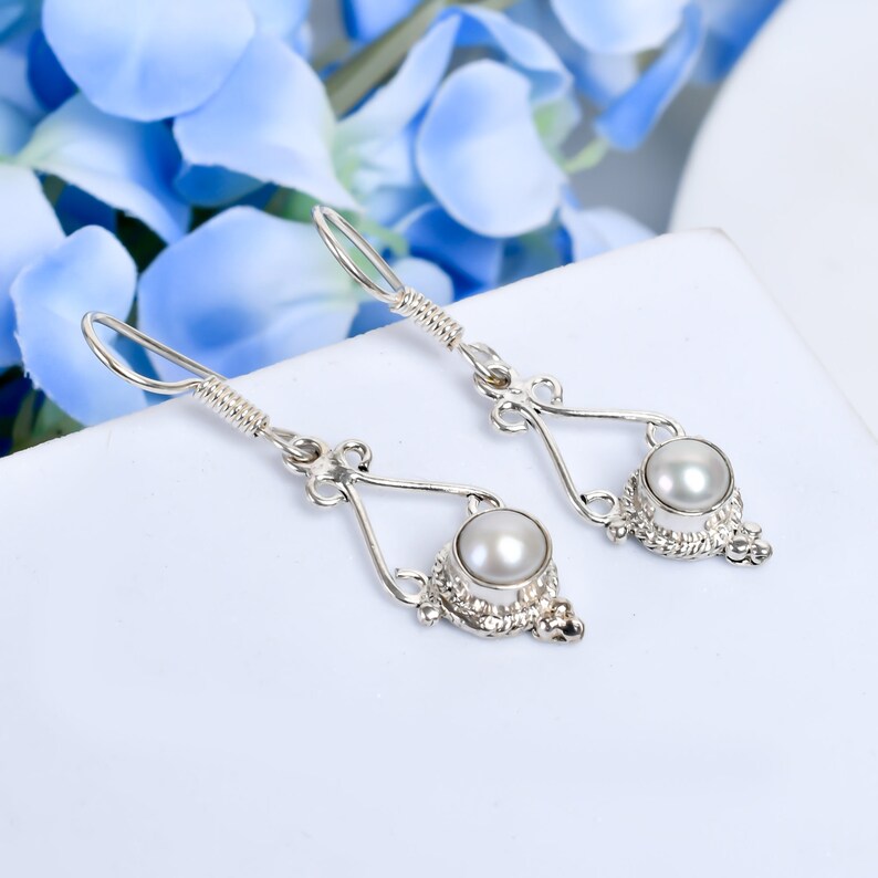 Pearl Handcrafted Gemstone Minimalist Drop Earrings