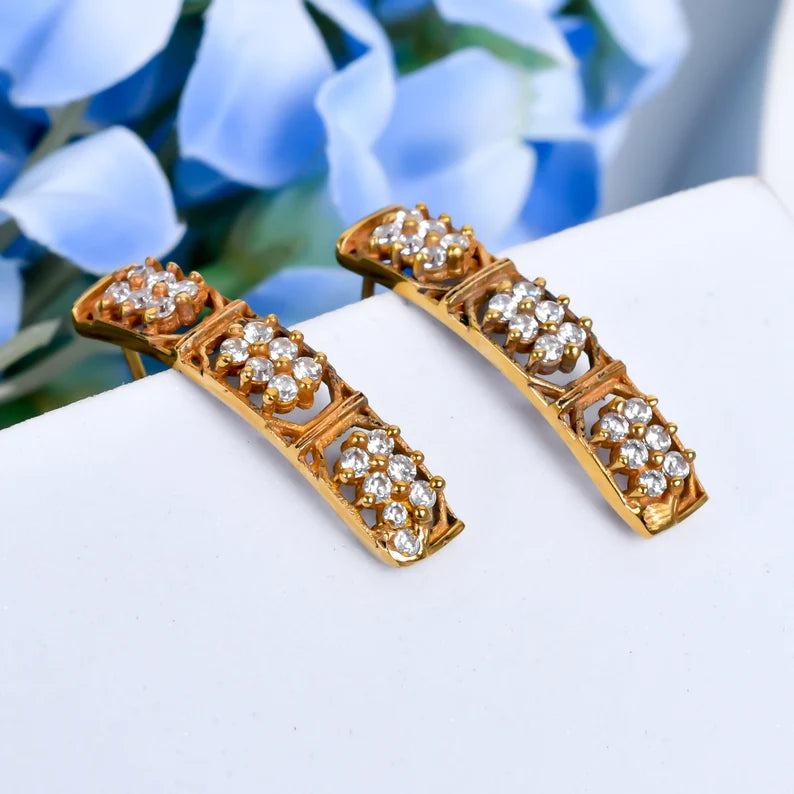 Cubic Zirconia Natural Gemstone Handcrafted Stud Earrings