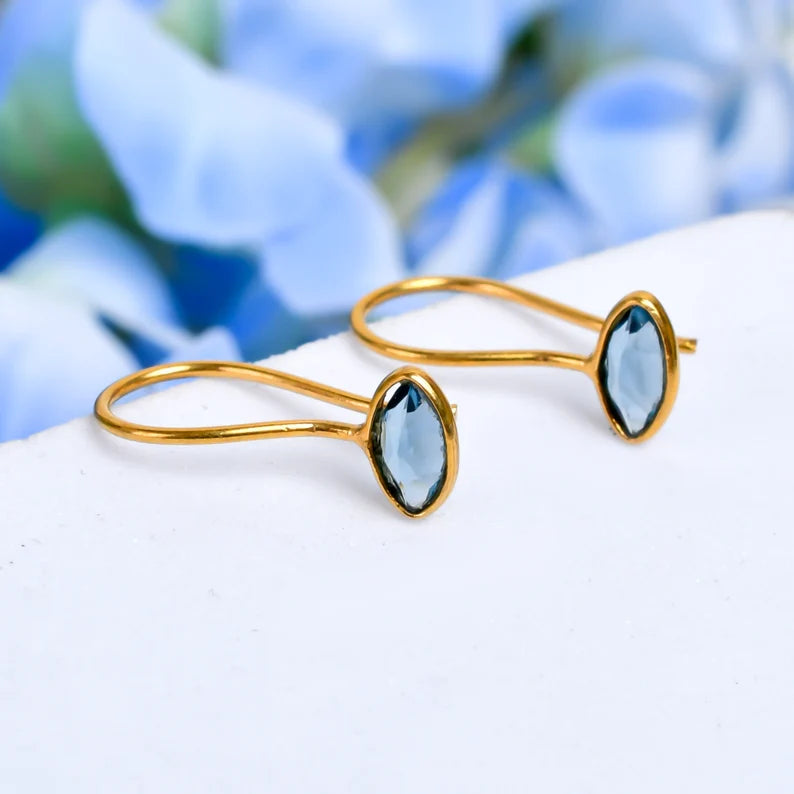 Iolite Natural Gemstone Drop Handcrafted Marquise Earrings