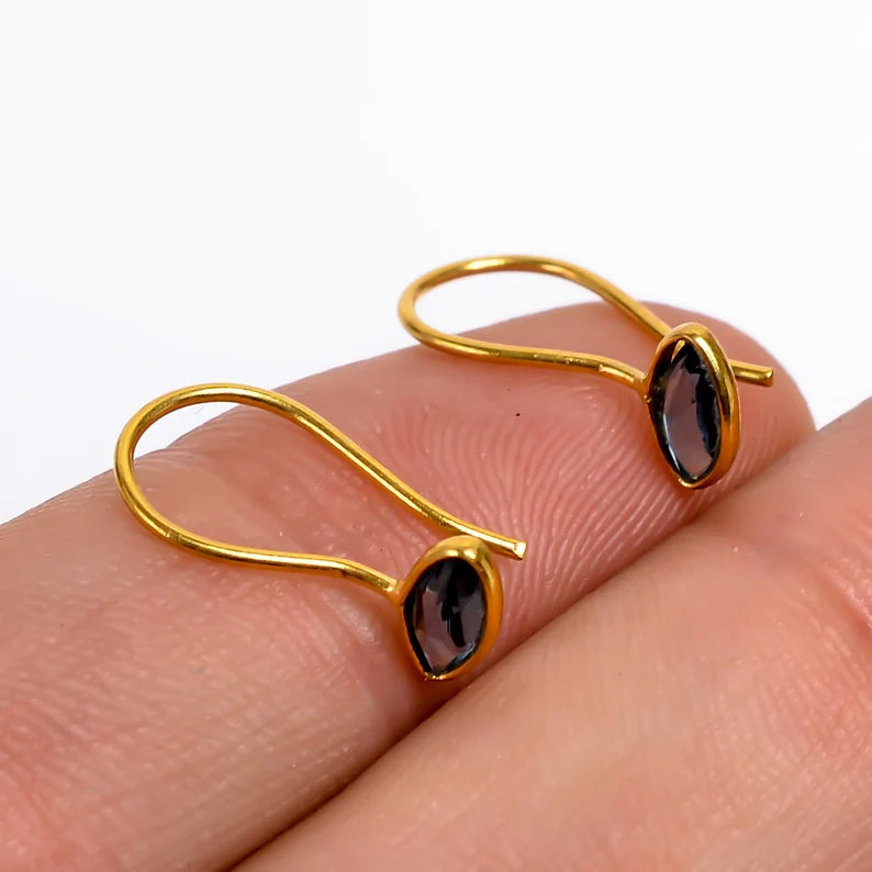Iolite Natural Gemstone Drop Handcrafted Marquise Earrings