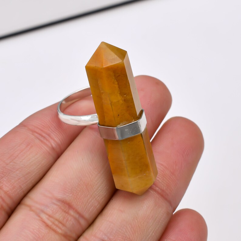 Yellow Jade Gemstone Pencil Point Statement Ring